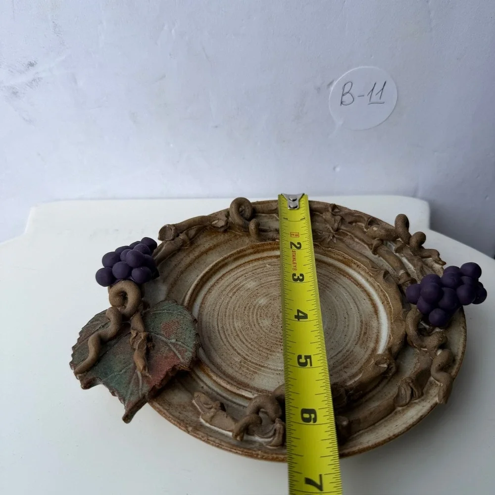 Handmade Artisan Pottery Plate Grape Vine Motif Decorative Ceramic B-11